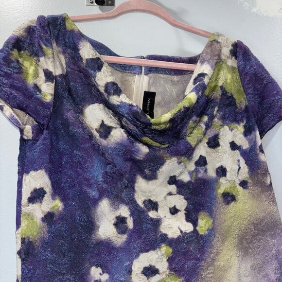 St. John Purple Floral Textured Knit Sheath Short Sleeve Cocktail Dress – Size 8 - Picture 10 of 16